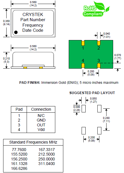 Crystek晶振,时钟振荡器,CCO-983晶振,进口晶体振荡器