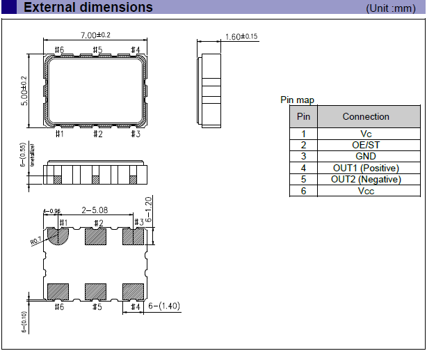 六脚压控晶体振荡器,日本VCXO晶振,EV7050EAN晶振